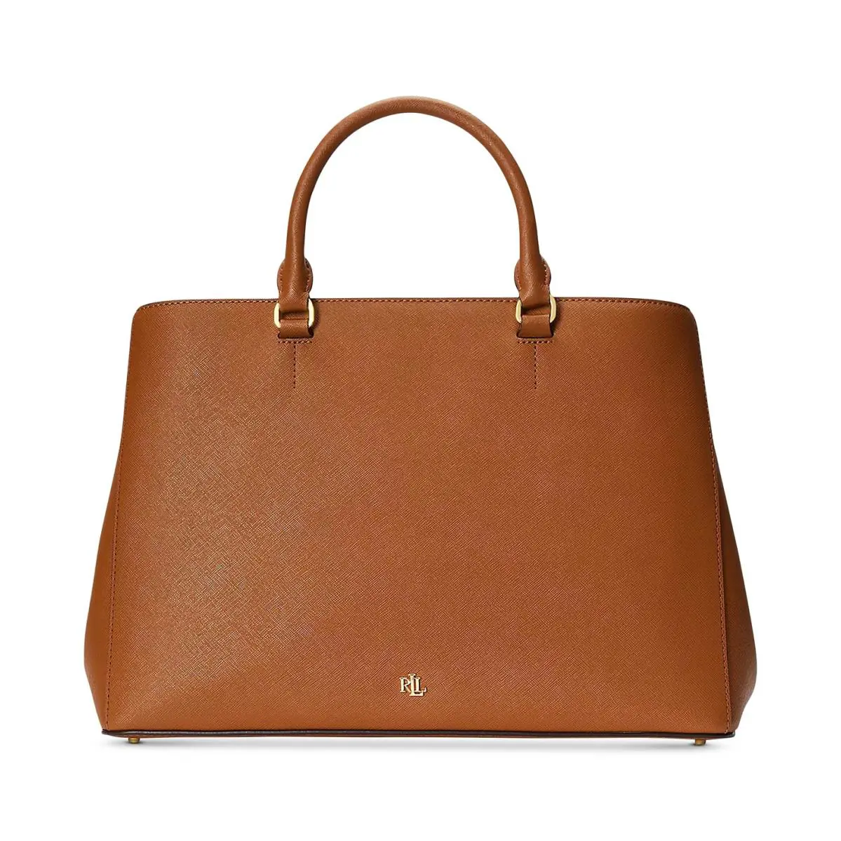 Lauren Ralph Lauren B1156 Crosshatch Leather Large Hanna Satchel Lauren Tan
