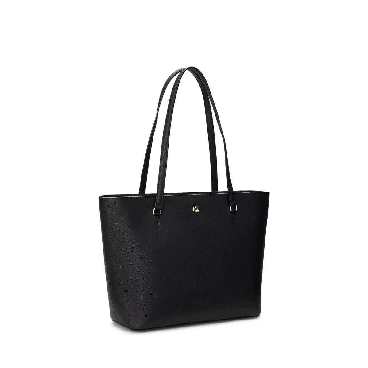 Lauren Ralph Lauren X3502 Crosshatch Leather Medium Karly Shopper Tote Black