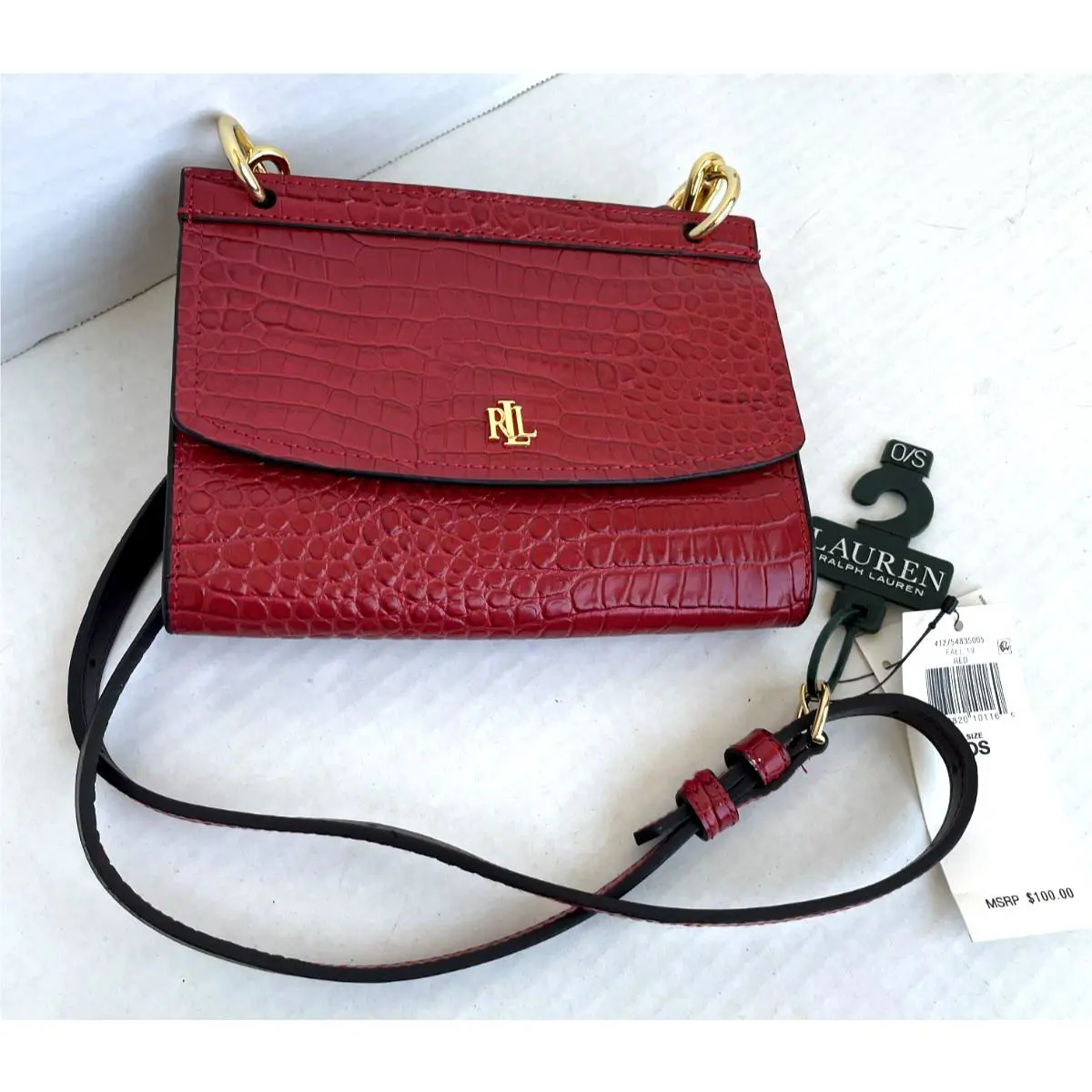 Lauren Ralph Lauren Fall 19 Leather Handbag/Red/Croc-Embossed/$100/NWT