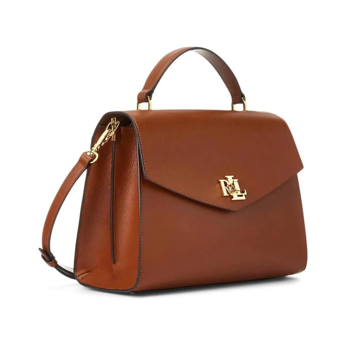 Lauren Ralph Lauren X7215 Womens Lauren Tan Leather Medium Farrah Satchel Bag