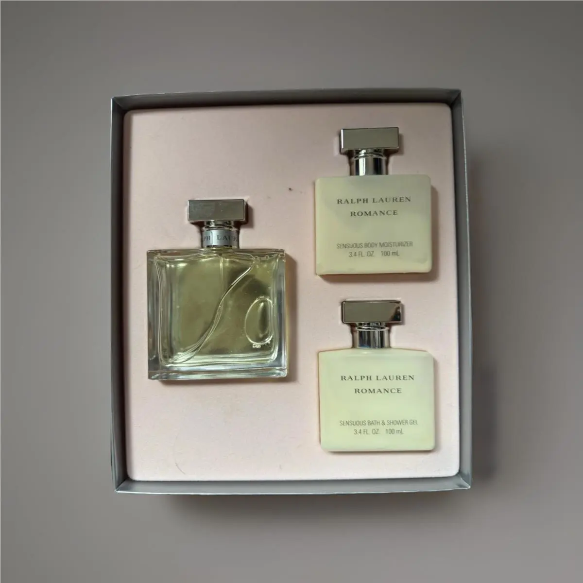 Ralph Lauren Romance 3.4oz Perfume Bath Shower Gel Body Moisturizer Gift Set