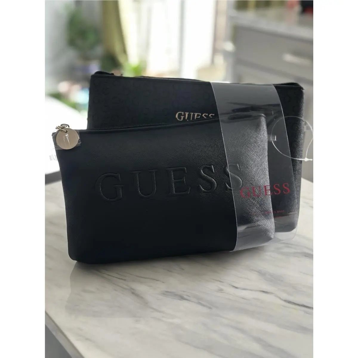 2 Cosmetic Travel Make Up Toiletry Bags Havana Travel Black and Grey by Guess