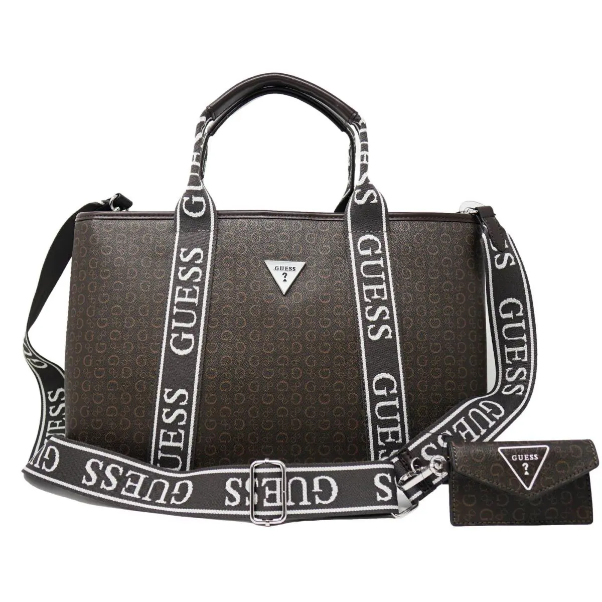 Guess Women`s Elwood Logo Satchel Crossbody Tote Bag Handbag - Natural Brown