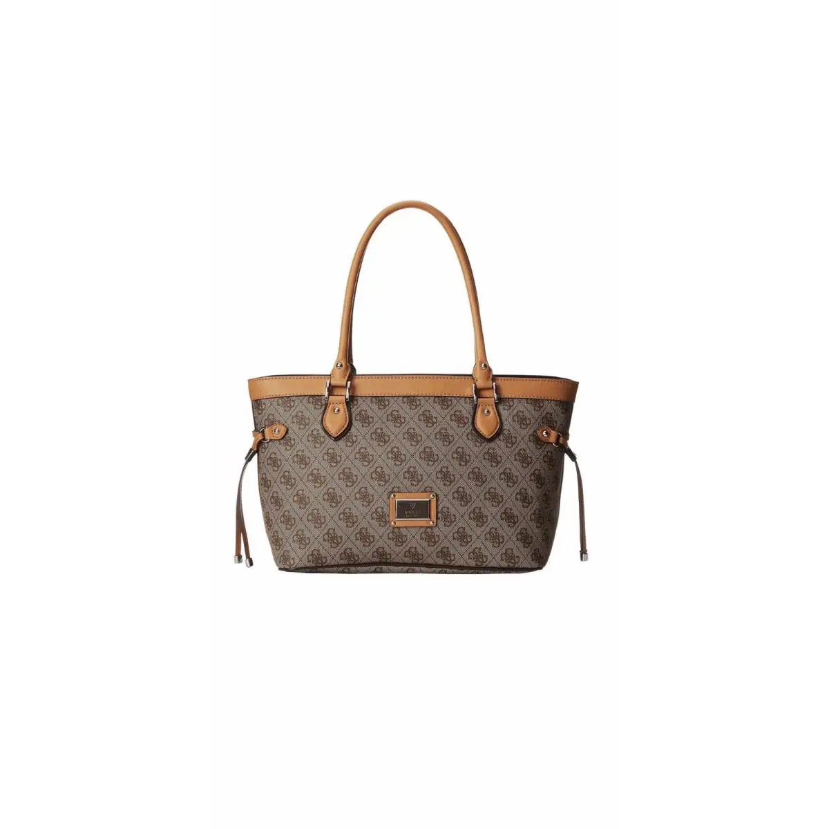 Guess Scandal Logo Print Medium Tote Bag Handbag Purse - Brown