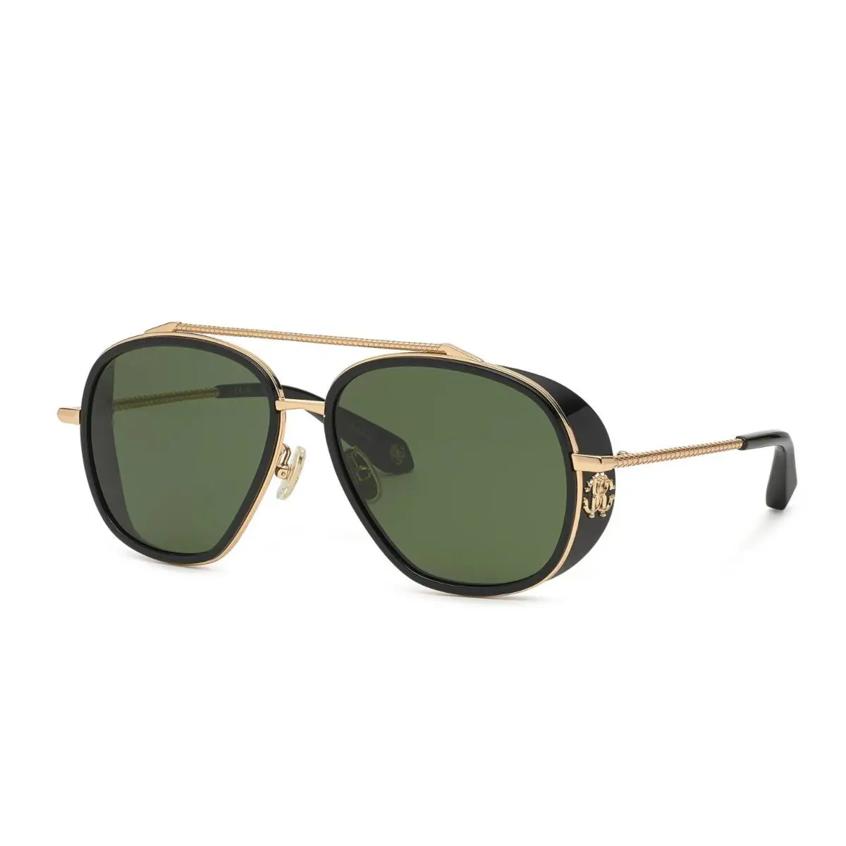 Roberto Cavalli SRC008M 0300 Rose Gold Green Aviator Sunglasses