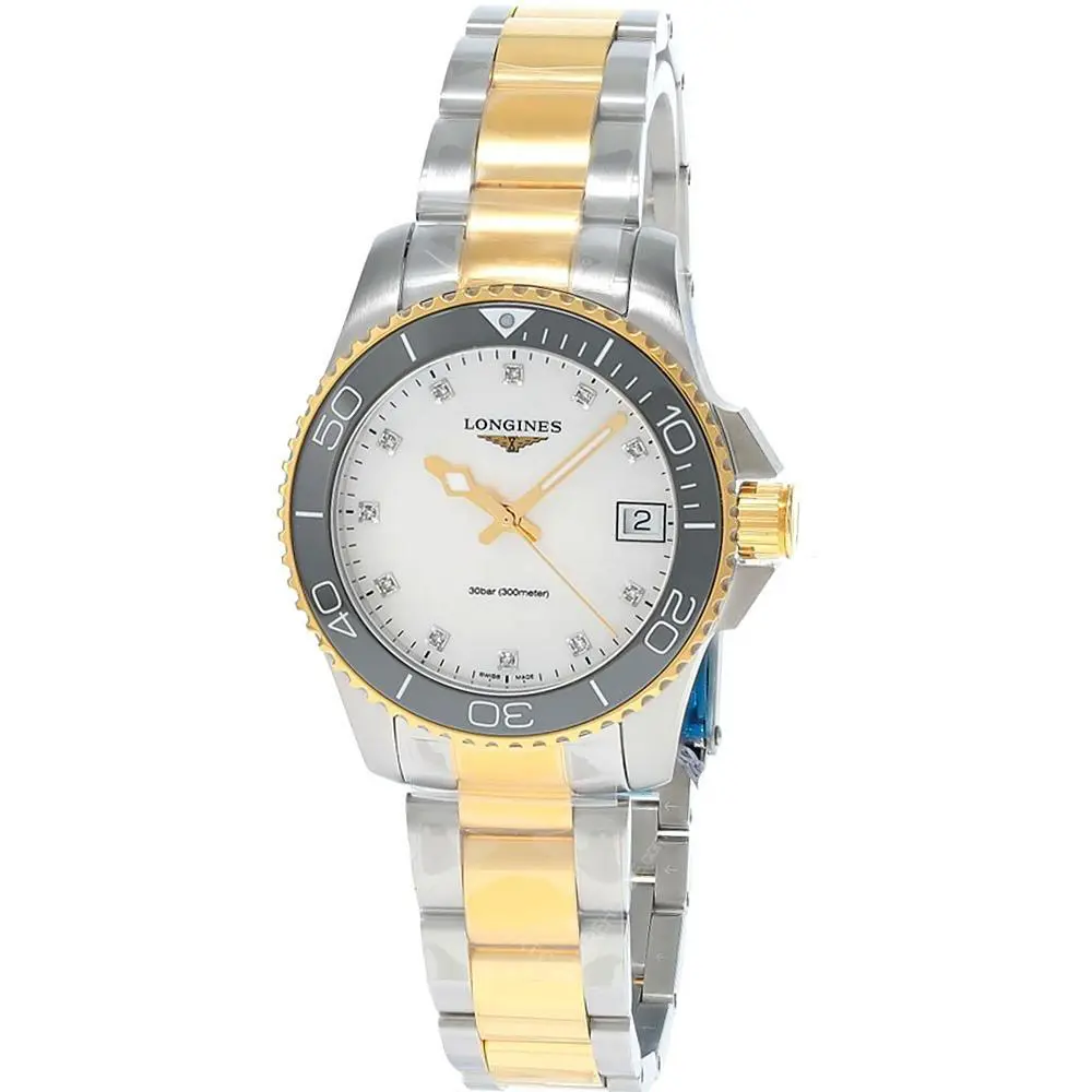 Longines Hydroconquest Quartz White Mother of Women`s Watch L3.370.3.87.6 - Face: Mother of Pearl, Dial: Mother of Pearl, Band: Two-Tone