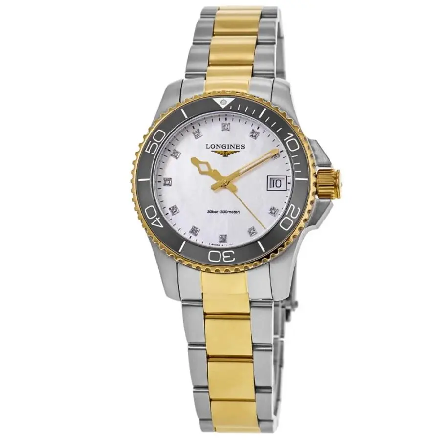 Longines Hydroconquest Quartz White Mother of Women`s Watch L3.370.3.87.6 - Face: Mother of Pearl, Dial: Mother of Pearl, Band: Two-Tone