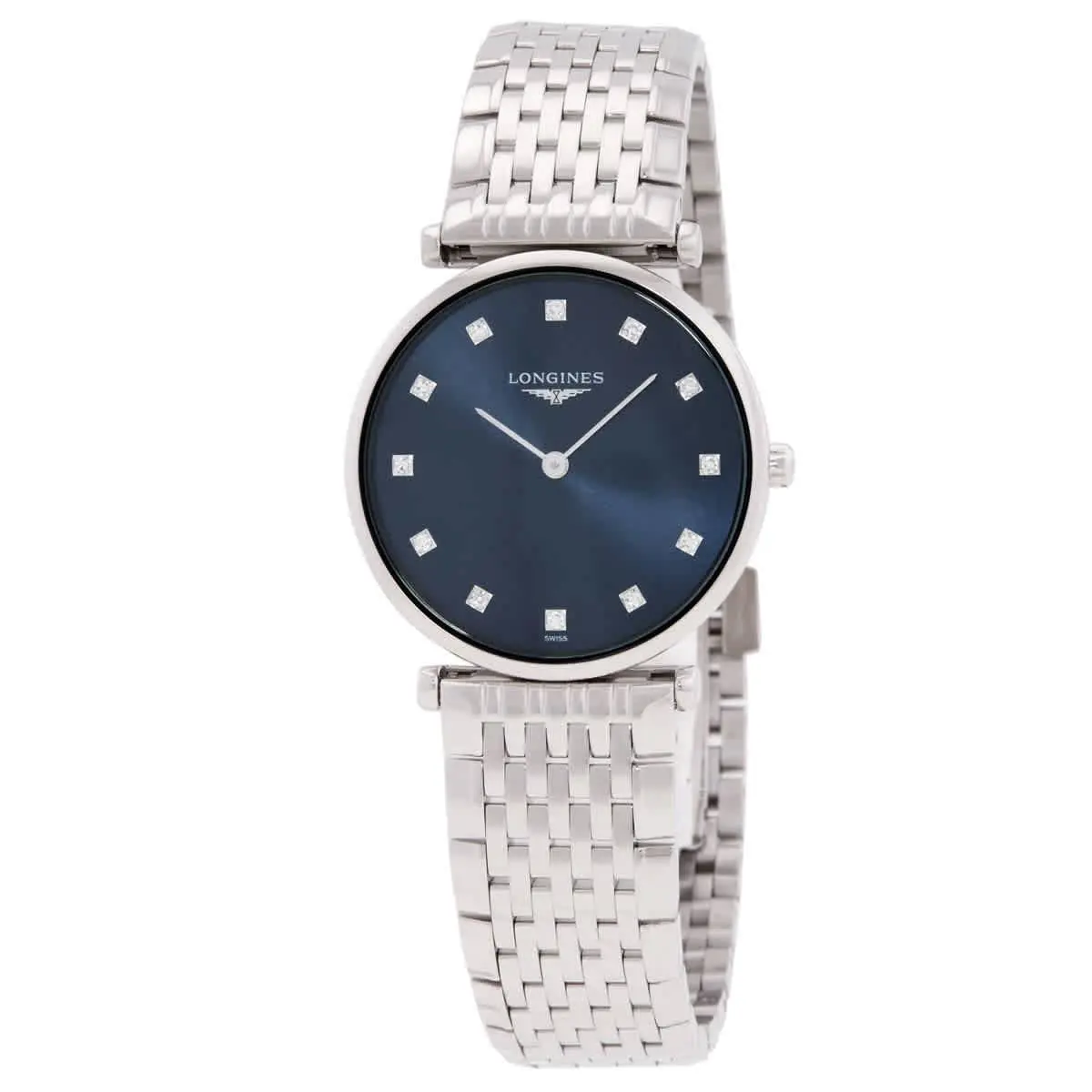 Longines La Grande Classique Quartz Diamond Ladies Watch L4.512.4.97.C - Dial: Blue, Band: Silver, Bezel: Silver