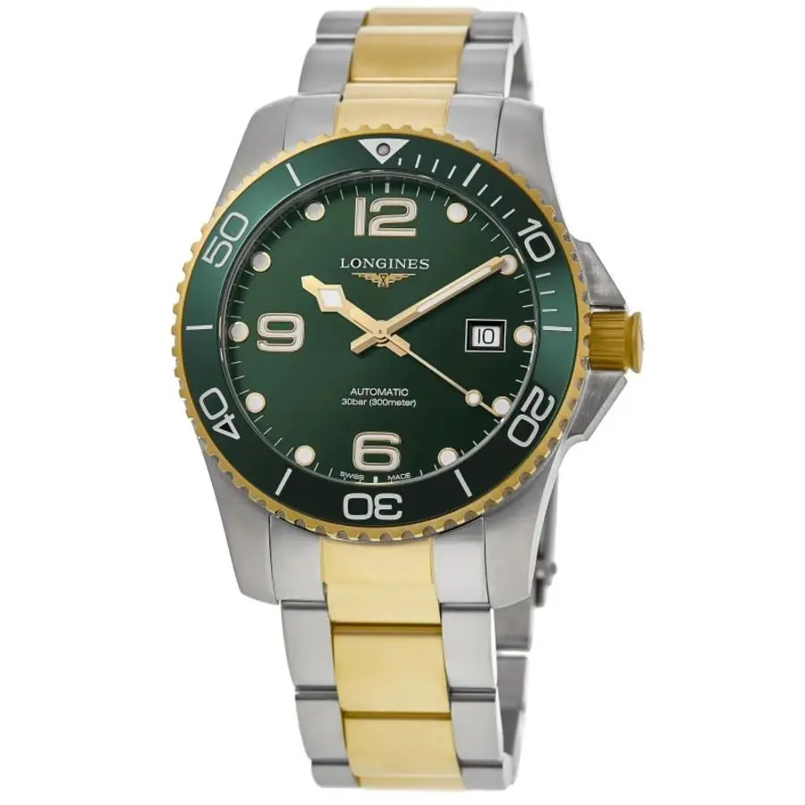 Longines Hydroconquest Automatic Green Dial Men`s Watch L3.782.3.06.7 - Face: Green, Dial: Green, Band: Two-Tone