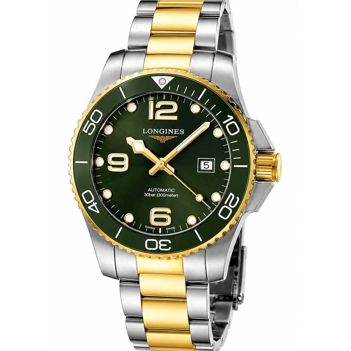 Womens Hydroconquest Auto 43 Green Dial Twotone Watch L3.782.3.06.7 by Longines