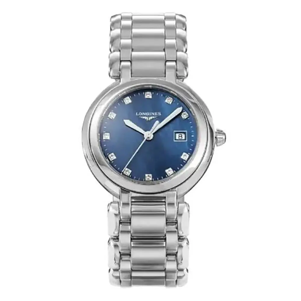 Longines Primaluna Quartz 30mm Blue Mop Dial SS Women`s Watch L8.122.4.98.6