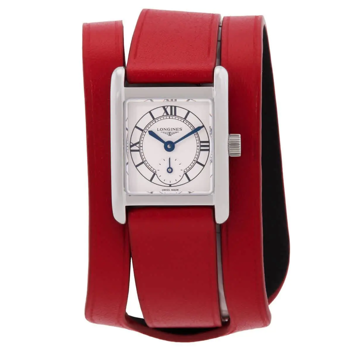 Longines Mini Dolcevita Quartz Silver Dial Ladies Watch L5.200.4.75.0 - Dial: Silver, Band: Red, Bezel: Silver-tone