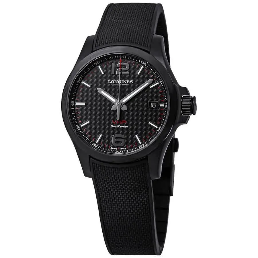 Longines Conquest V.h.p. Black Carbon Dial Men`s Watch L3.716.2.66.9 - Dial: Black, Band: Black, Bezel: Black