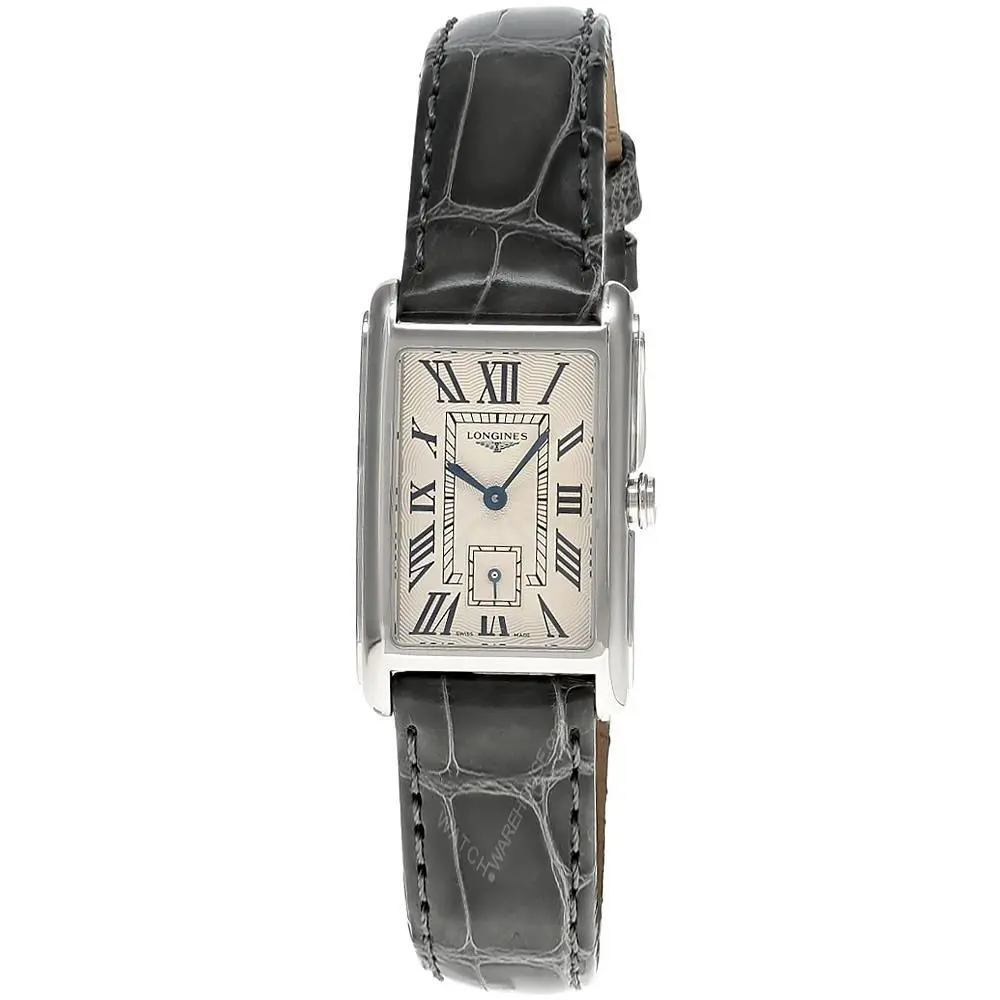 Longines Dolcevita Quartz 23mm Silver Dial Leather Women`s Watch L5.512.4.71.3 - Dial: Silver, Band: Gray, Bezel: Silver