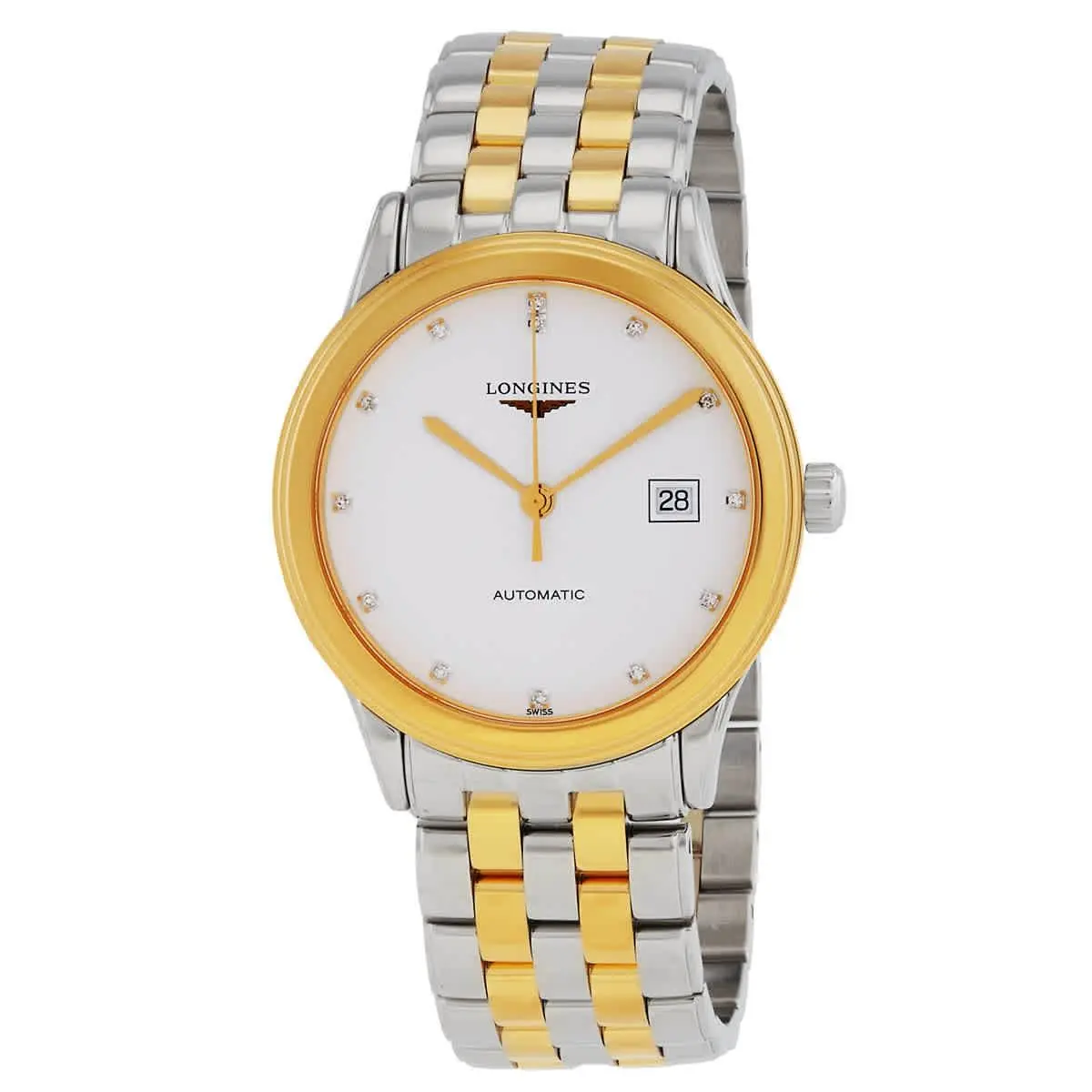 Longines Flagship Automatic Diamond White Dial Men`s Watch L49843277 - Dial: White, Band: Silver, Gold, Bezel: Gold