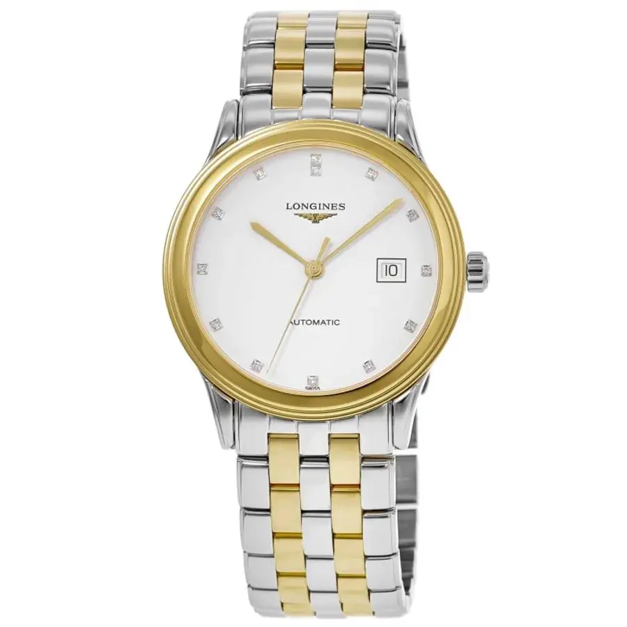 Longines Flagship Automatic White Diamond Dial Men`s Watch L4.984.3.27.7 - Face: White, Dial: White, Band: Two-Tone