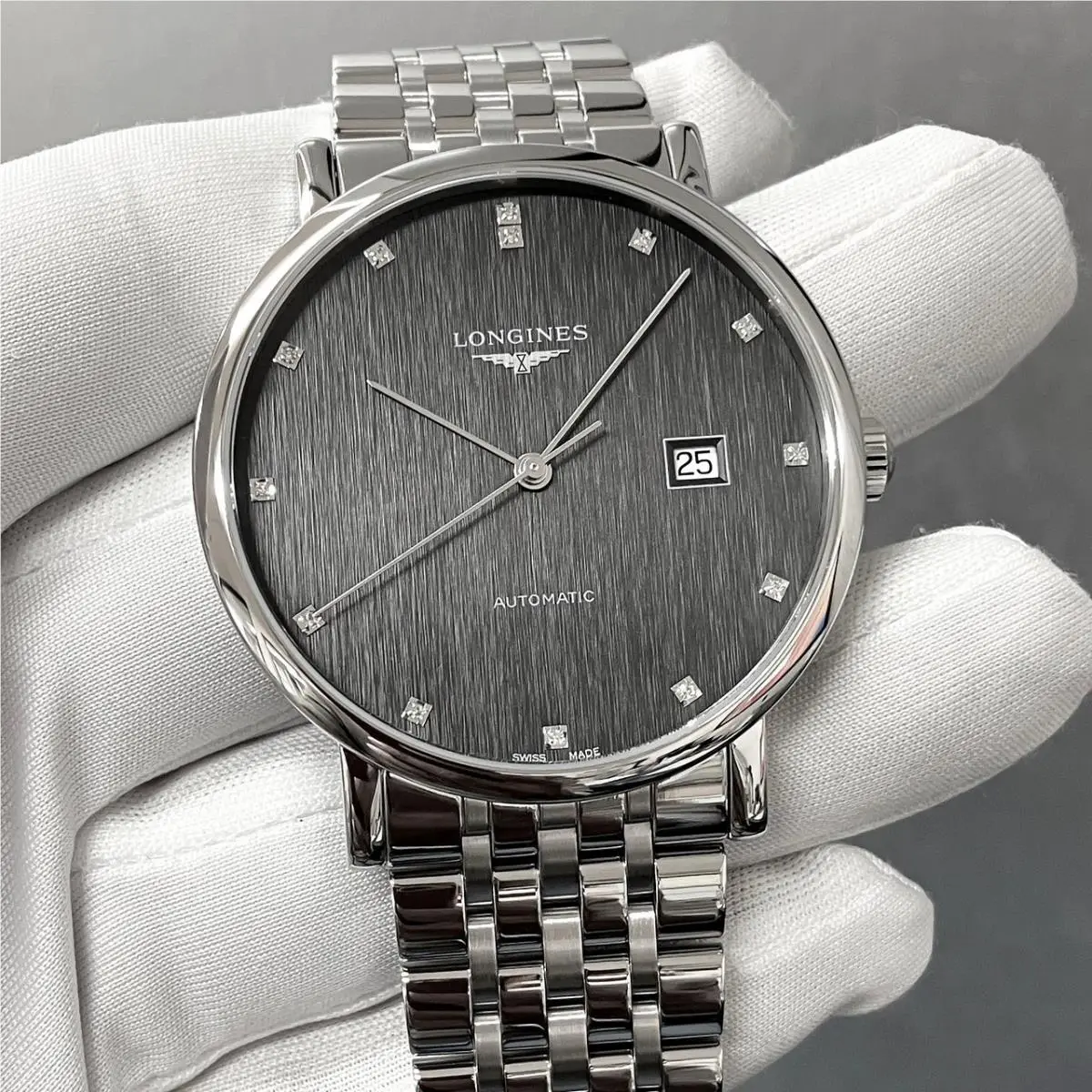 Elegant Auto 41mm Anthracite Diamond Dial SS Men`s Watch L4.911.4.78.6 by Longines