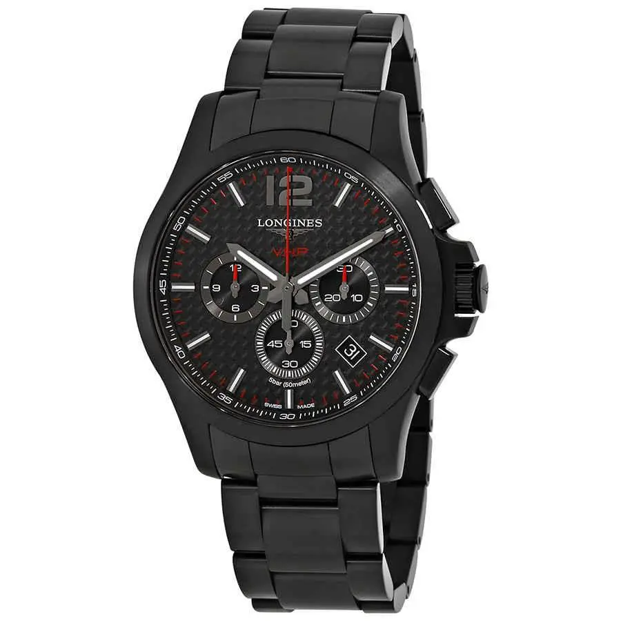 Longines Conquest V.h.p. Black Carbon Dial Men`s Chronograph Watch L3.727.2.66.6