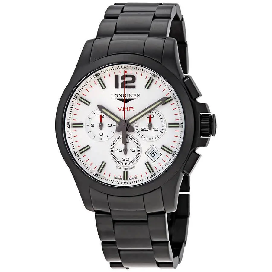 Longines Conquest V.h.p. Perpetual Chronograph Quartz Men`s Watch L37272766 - Dial: Silver, Band: Black, Bezel: Black