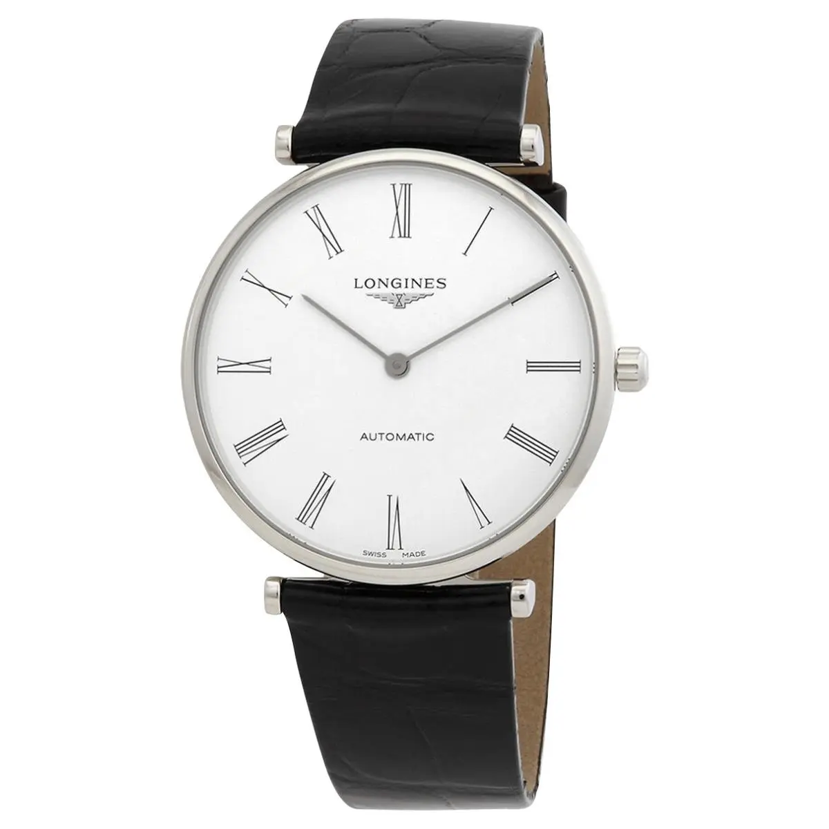 Longines La Grande Classique Automatic Black Leather Mens Watch L4.918.4.11.2 - Dial: White, Band: Black, Bezel: Silver