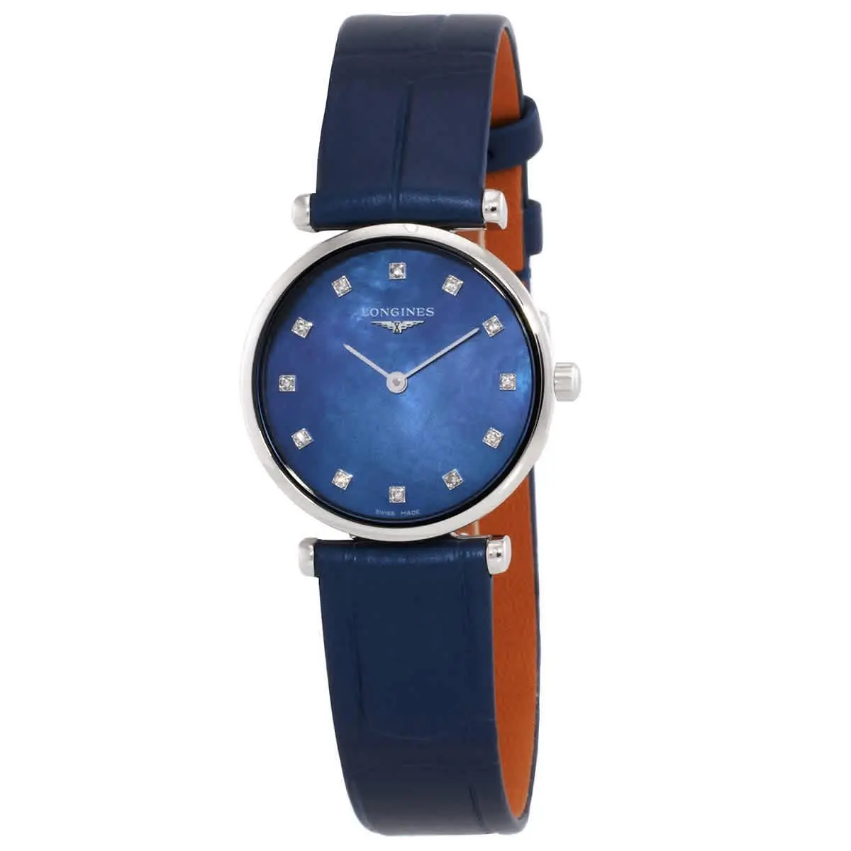 Longines La Grande Classique De Longines Quartz Diamond Ladies Watch - Dial: Blue Mother of Pearl, Band: Blue, Bezel: Silver-tone