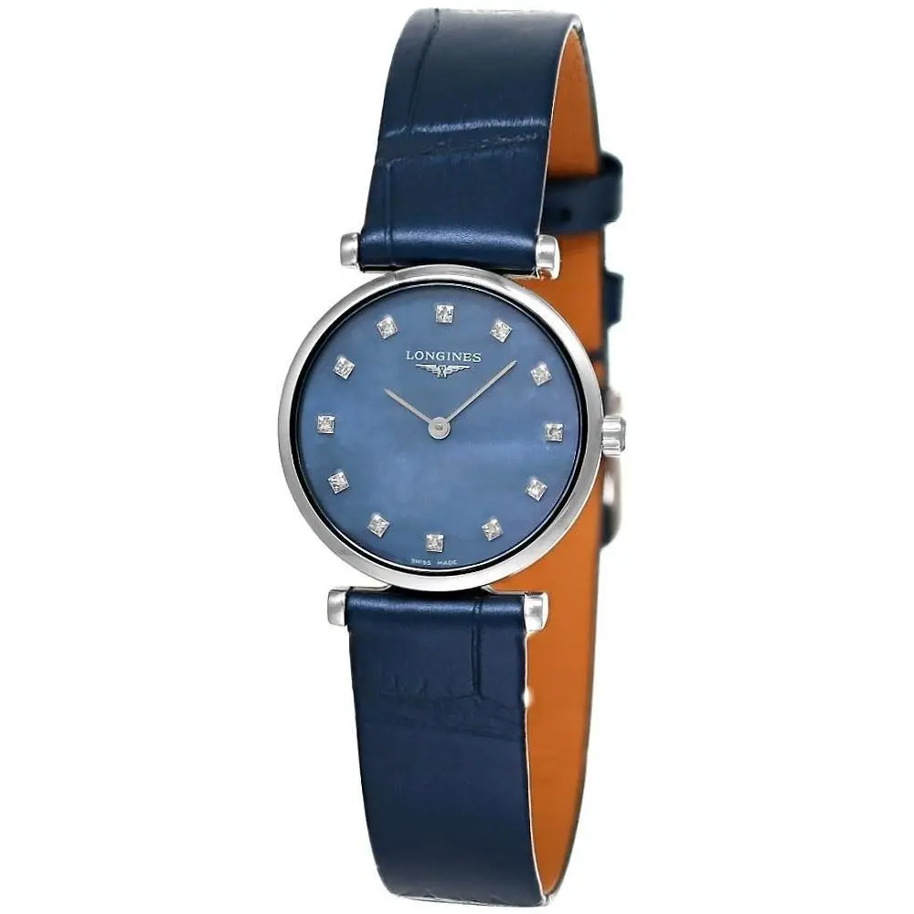 Longines La Grande Classique 24mm Blue Mop Diamond Leather Watch L4.209.4.81.2 - Dial: Blue, Band: Blue, Bezel: Gray, Silver