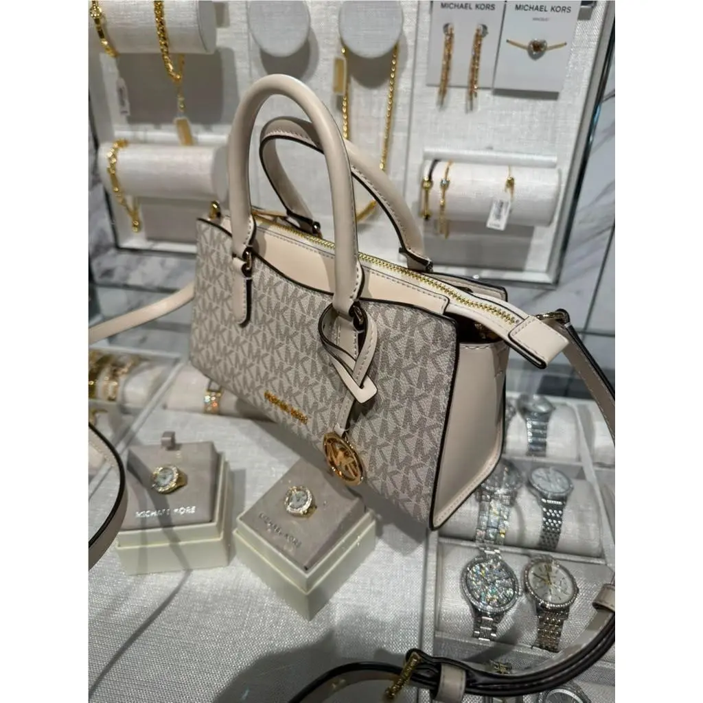 Arden Women Small MK Logo Top Zip Messenger Bag Light Cream Multi by Michael Kors