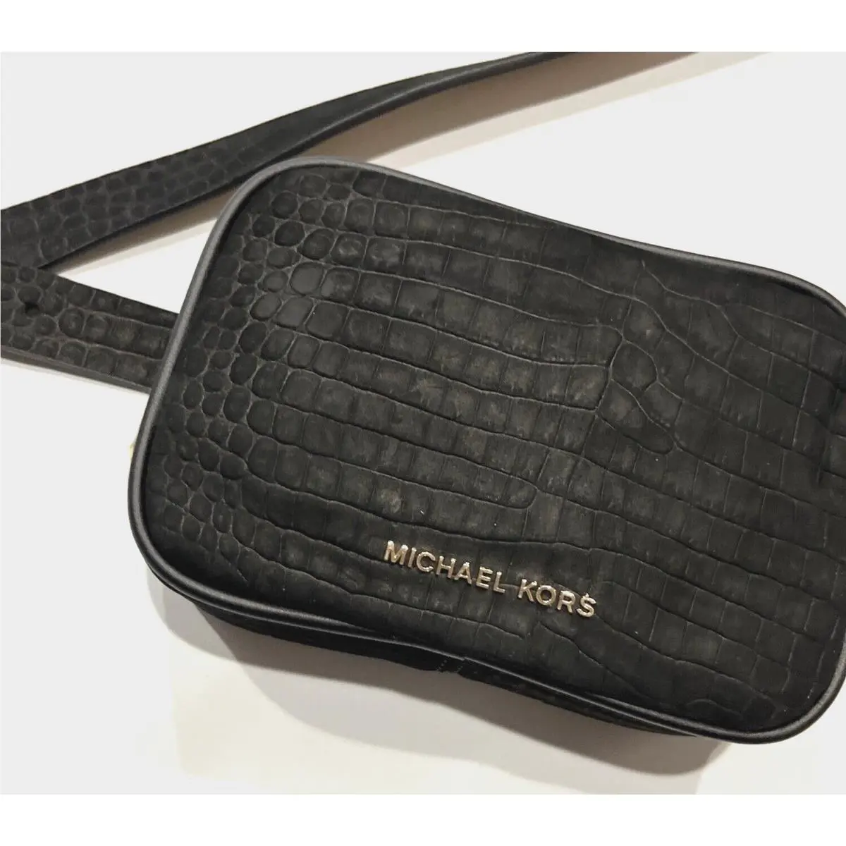 Michael Kors Women`s Croc Embossed Belt Bag / Fanny Pack - Size L / XL - Black