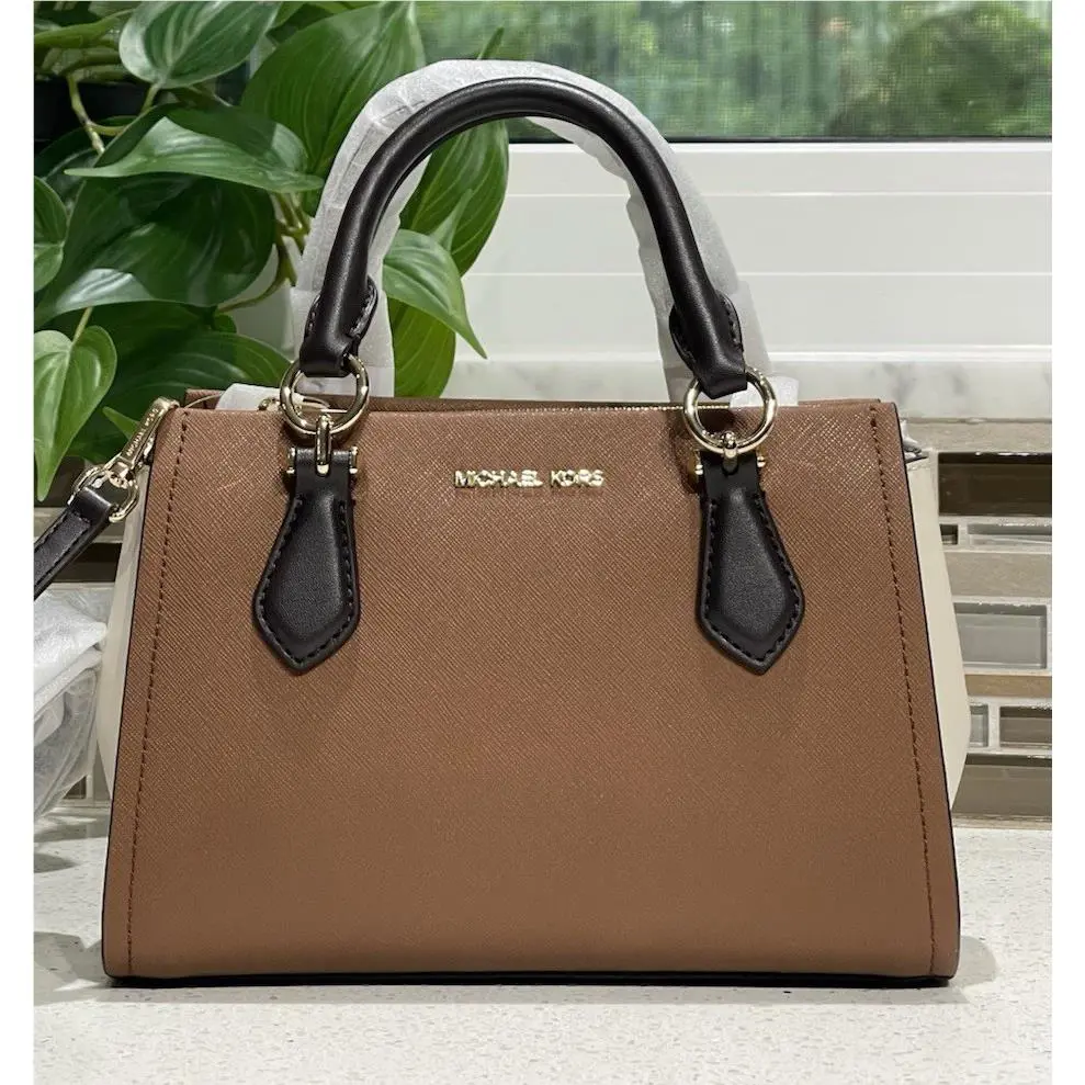 Michael Kors Marilyn Small Messenger Crossbody Satchel Bag MK Luggage Brown Gold