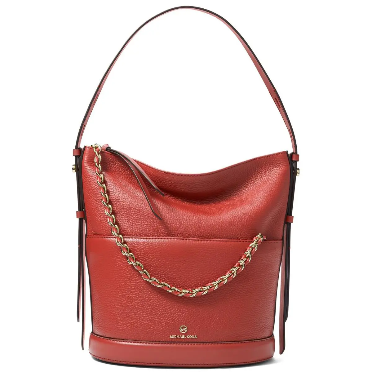 Michael Kors Reese Large Pebbled Leather Shoulder Bag Terracotta 30F0GEEL3L - Handle/Strap: Red, Hardware: Gold, Exterior: Terracotta