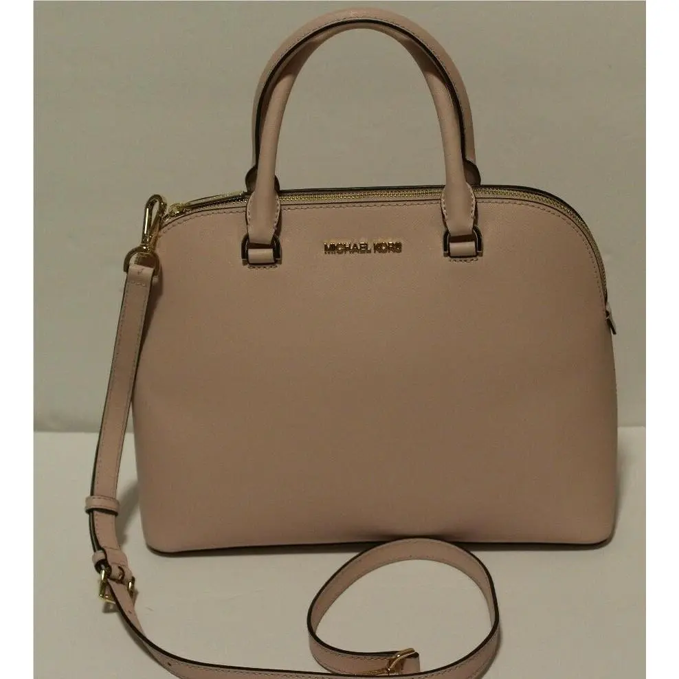 Michael Kors Cindy MK LG Dome Satchel Bag Powder Blush Pink Leather