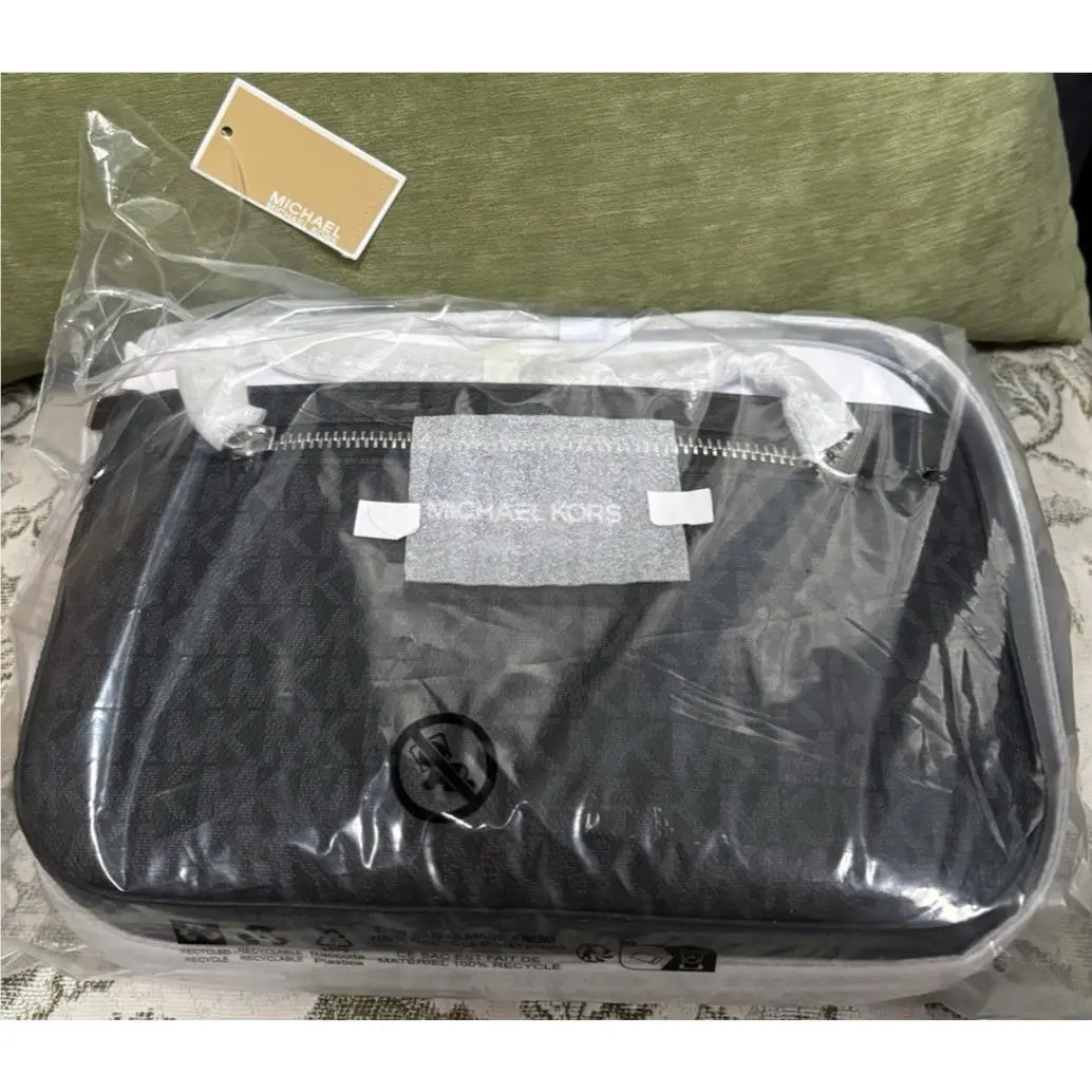Michael Kors Crossbody Bag Black MK Logo Print Jet Set Item Travel
