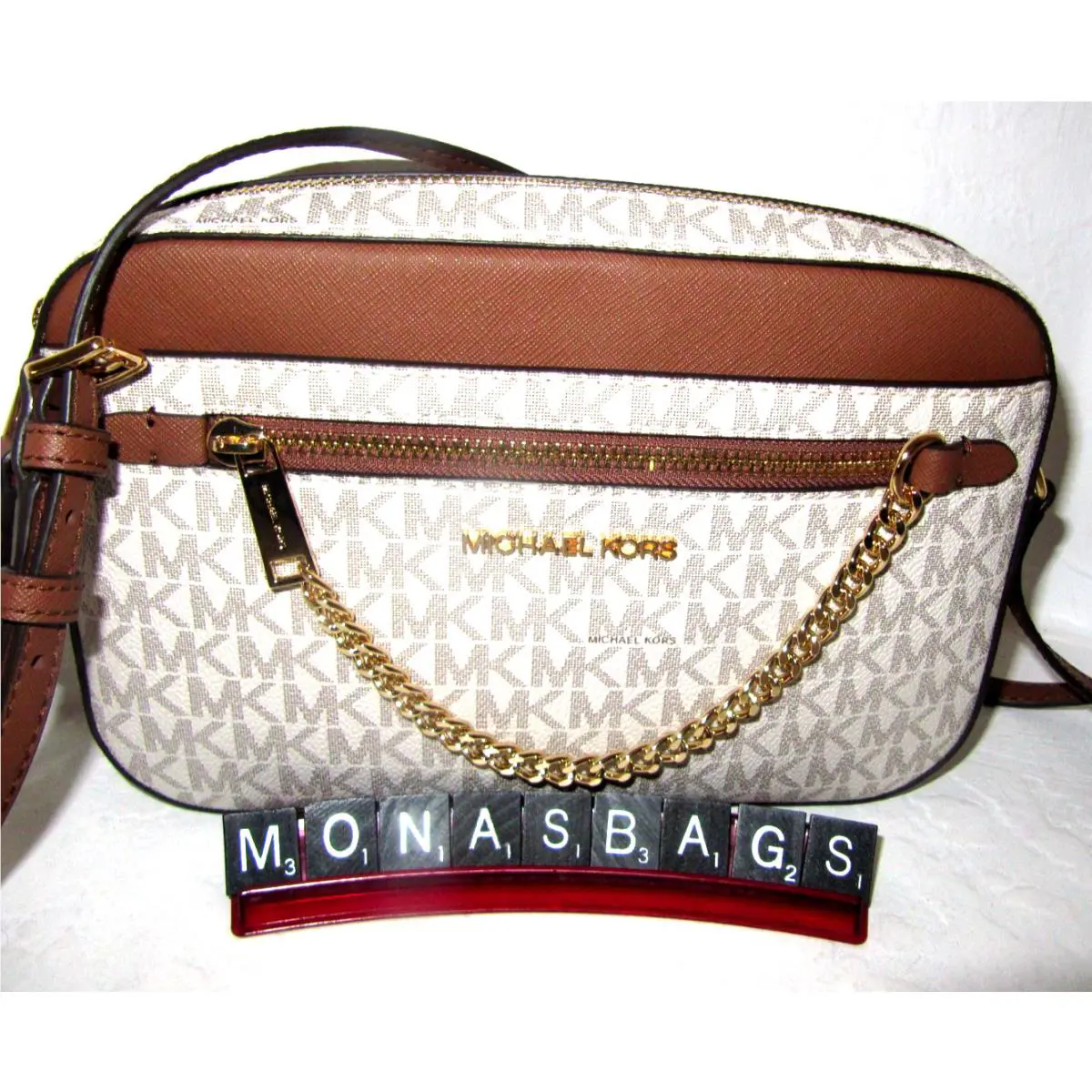 Jet Set Vanilla Logo Large Zip Chain EW Crossbody Bag by Michael Kors