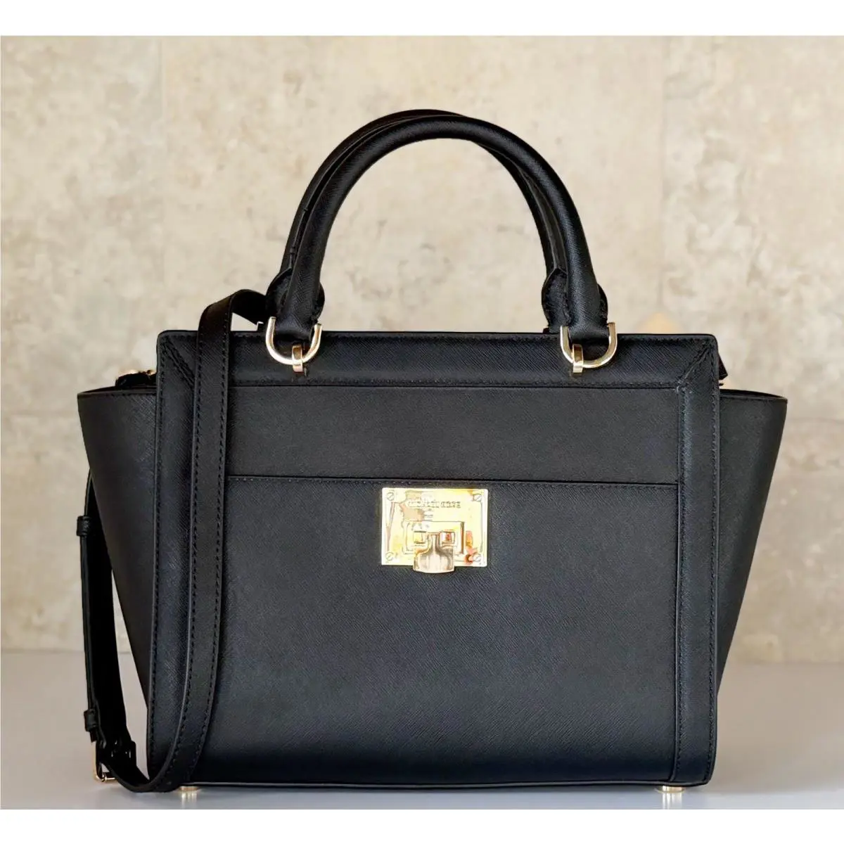Michael Kors Tina LG Satchel Shoulder Crossbody Bag Black
