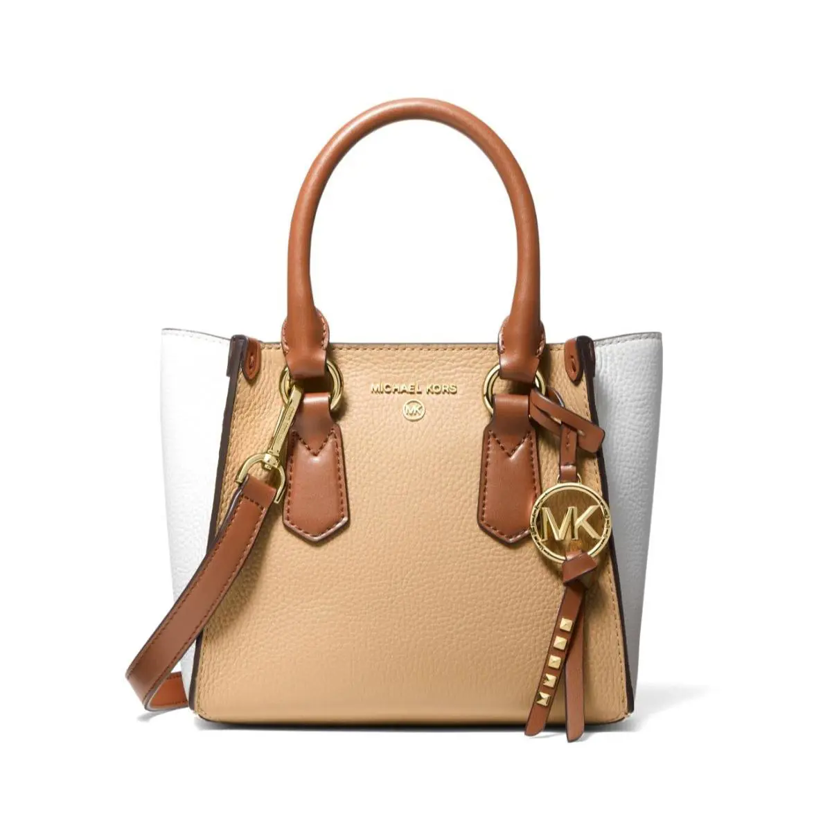 Michael Kors Kris Small Pebbled Leather Satchel Camel Combo 30F1G2KS1T - Handle/Strap: Brown, Hardware: Gold, Exterior: Multicolor