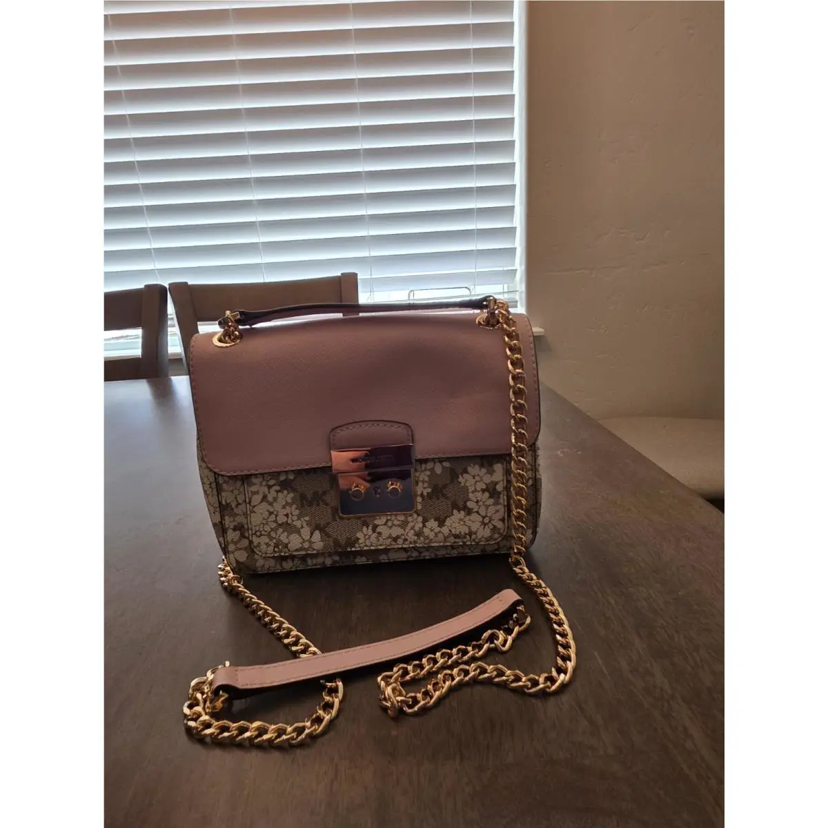 Michael Kors Brandi Leather Shoulder Bag Pink Gold Chain Strap