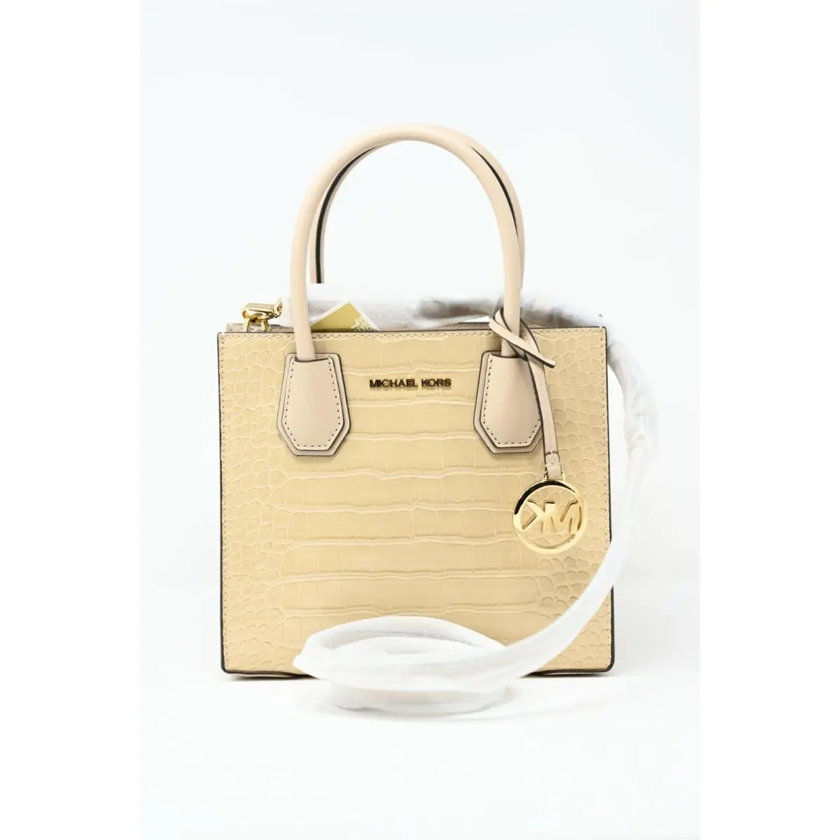 Michael Kors Mercer Medium Messenger Snakeskin Leather Crossbody Bag Buff Bag