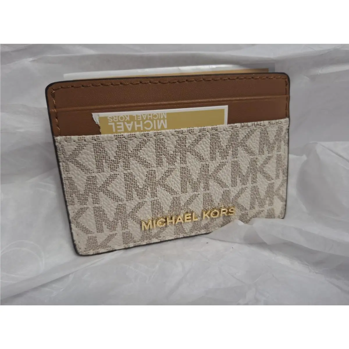 Jet Set Travel Small MK Logo Card Case Holder in Vanilla by Michael Kors