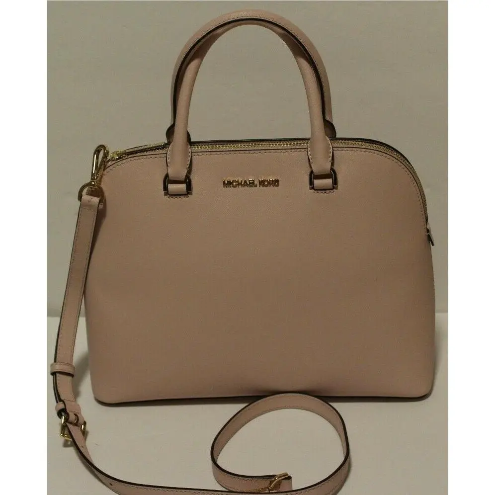 Michael Kors Cindy MK LG Dome Satchel Bag Powder Blush Pink Leather