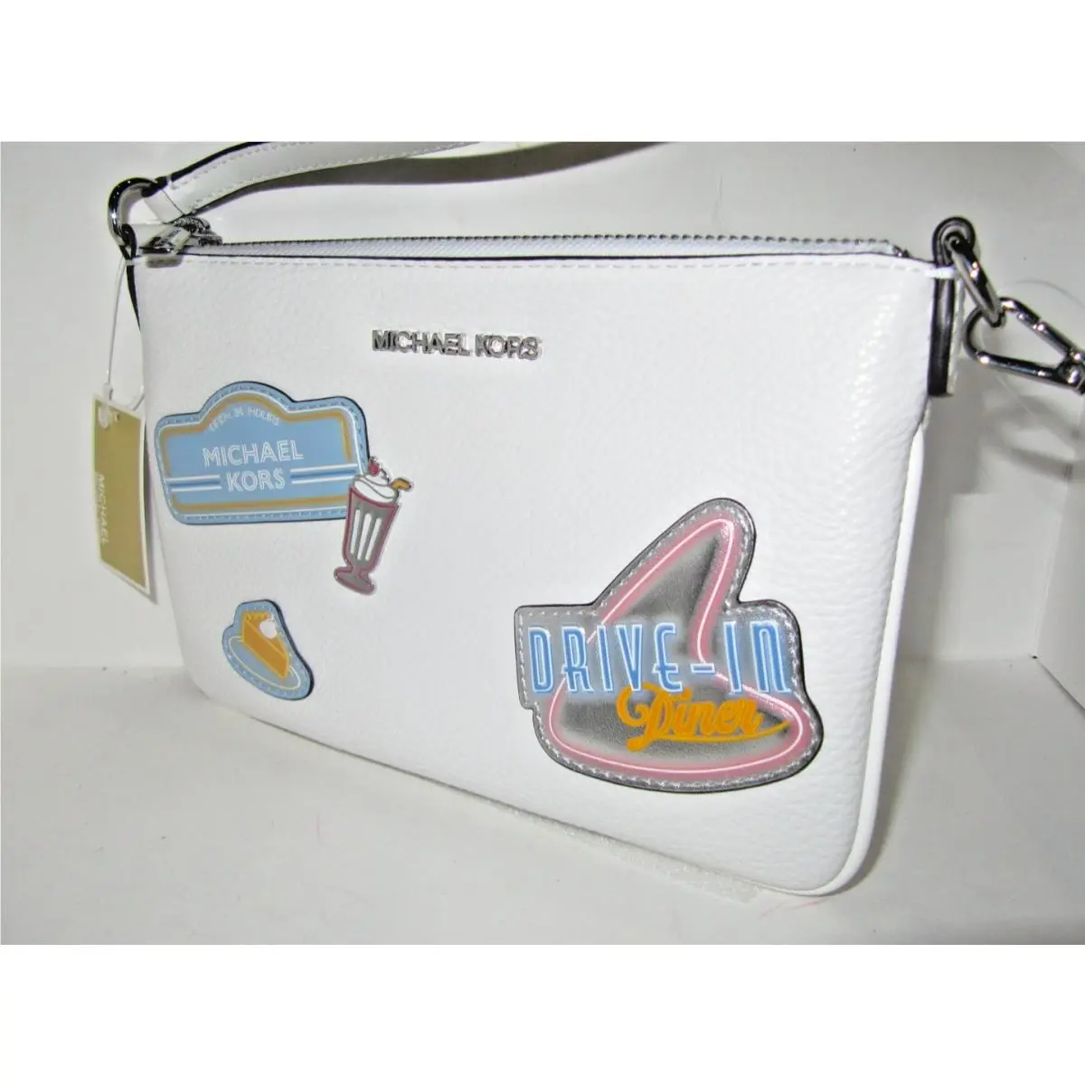 Michael Kors Jet Set Travel Small Convertible Light Optic White Pouch Bag