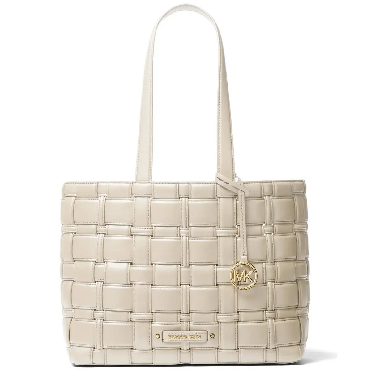 Michael Kors Ivy Woven East West Large Tote Bag Light Cream 30S1L2IT2U - Handle/Strap: White, Hardware: Gold, Exterior: White