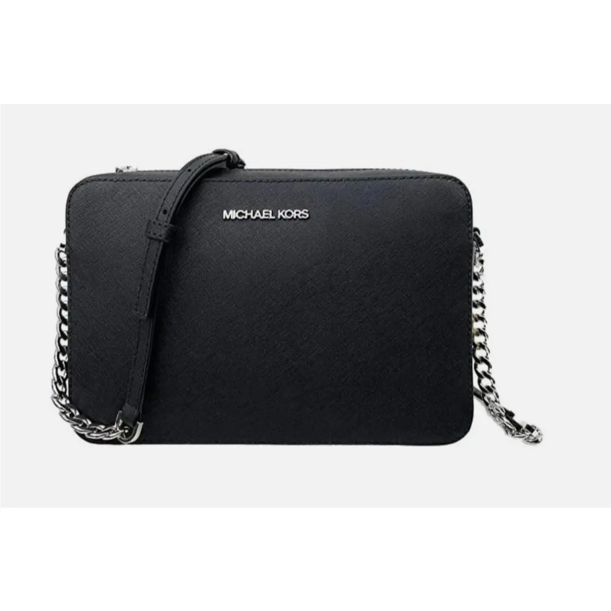 Michael Kors East West Women’s Crossbody Shoulder Bag Black Silver Leather
