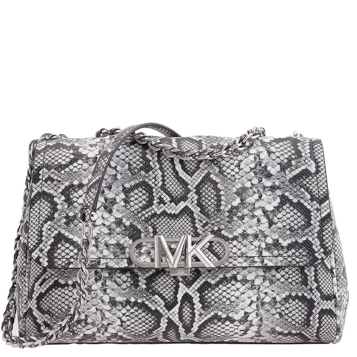Michael Kors Parker Snake Embossed Leather Shoulder Bag 30H3S7PS3E001 - Black, Exterior: Black