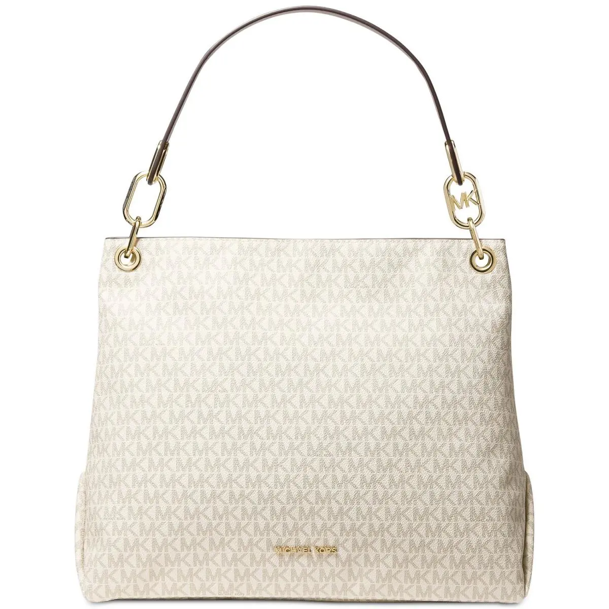 Michael Kors Trish Large Hobo Shoulder Bag Vanilla/acorn 38F1G0TL3B - Handle/Strap: White, Hardware: Gold, Exterior: Black