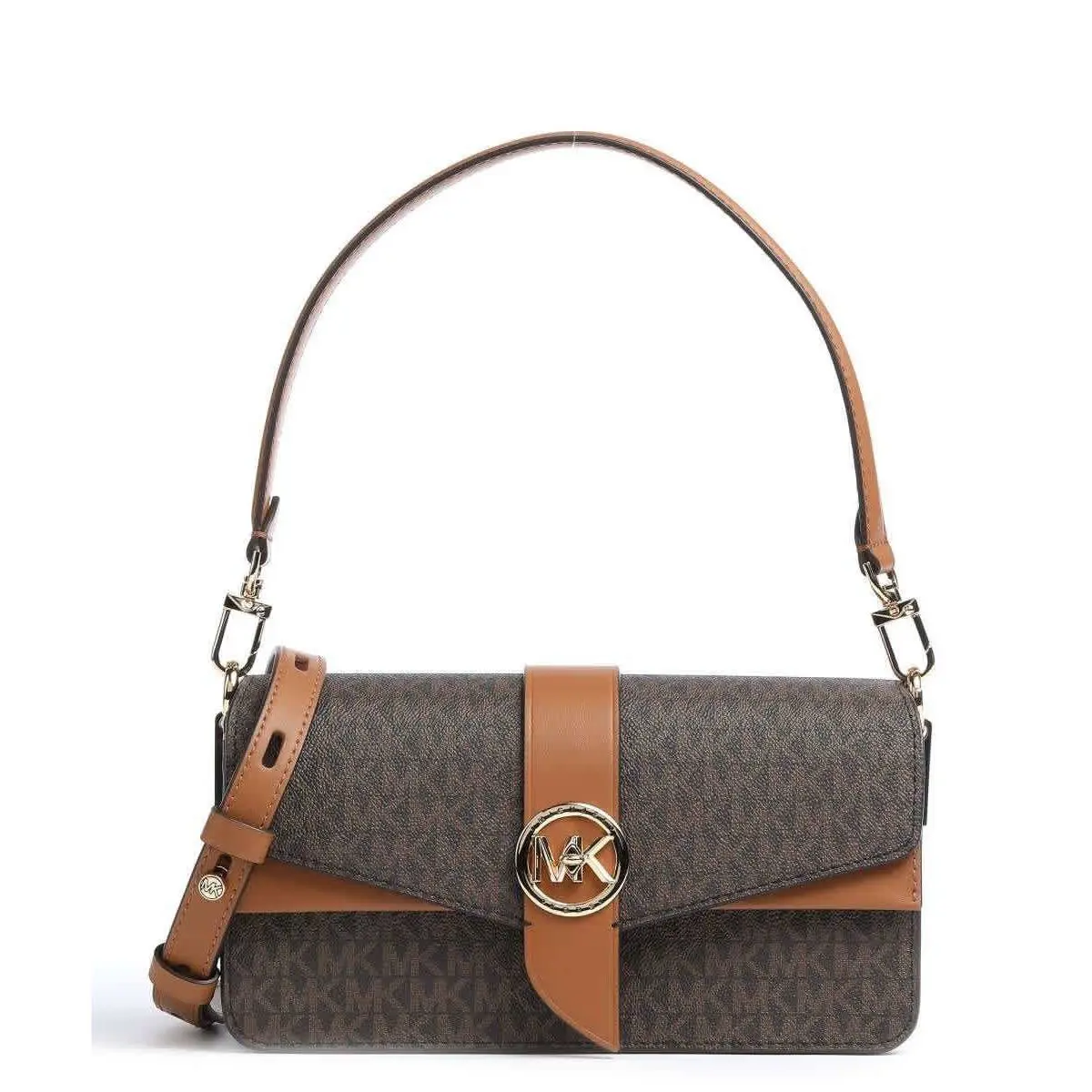 Michael Kors Brown/ Acron Ladies Greenwich Medium Logo Shoulder Bag - Brown, Exterior: Brown/Acron