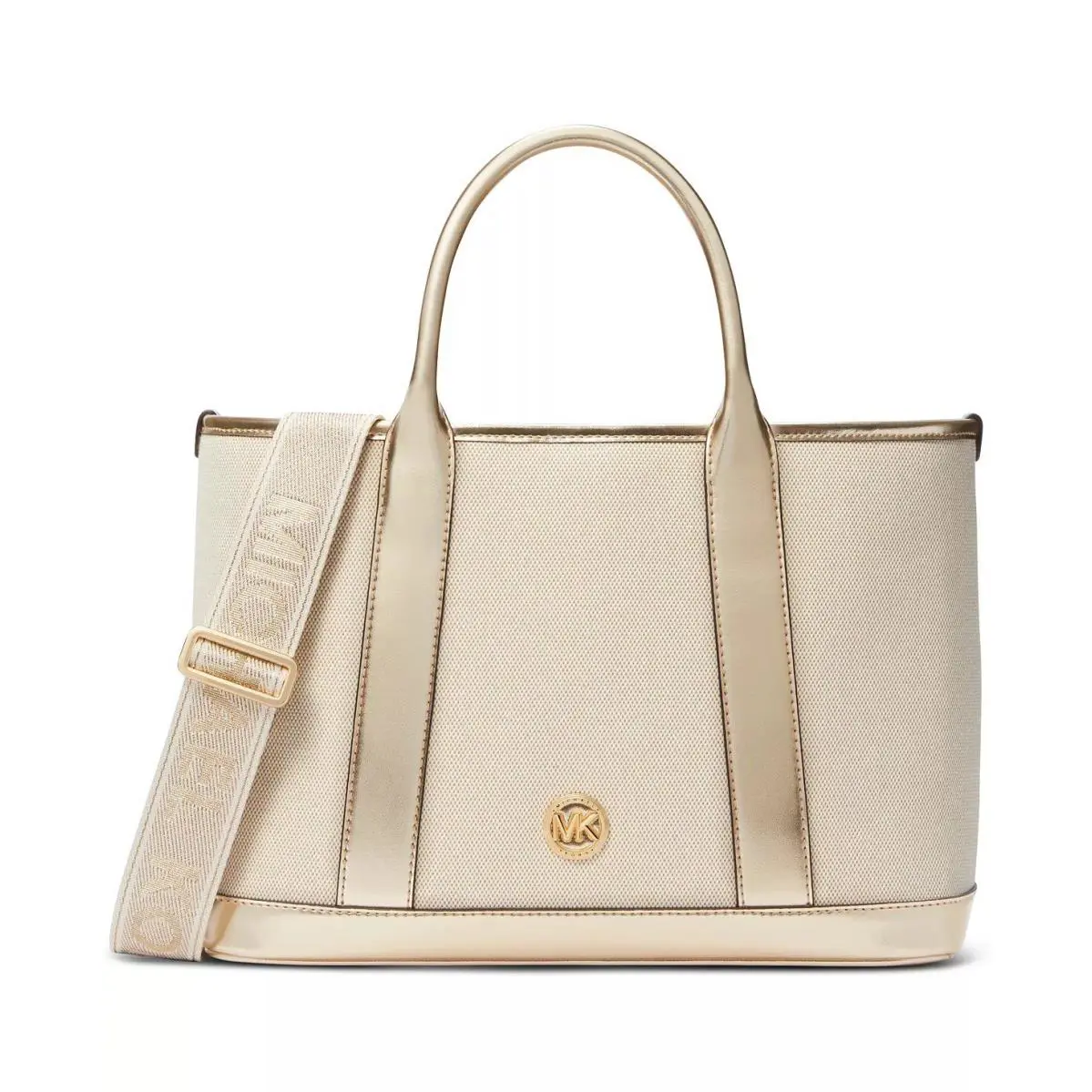 Michael Kors Luisa Medium Cotton Canvas and Metallic Satchel