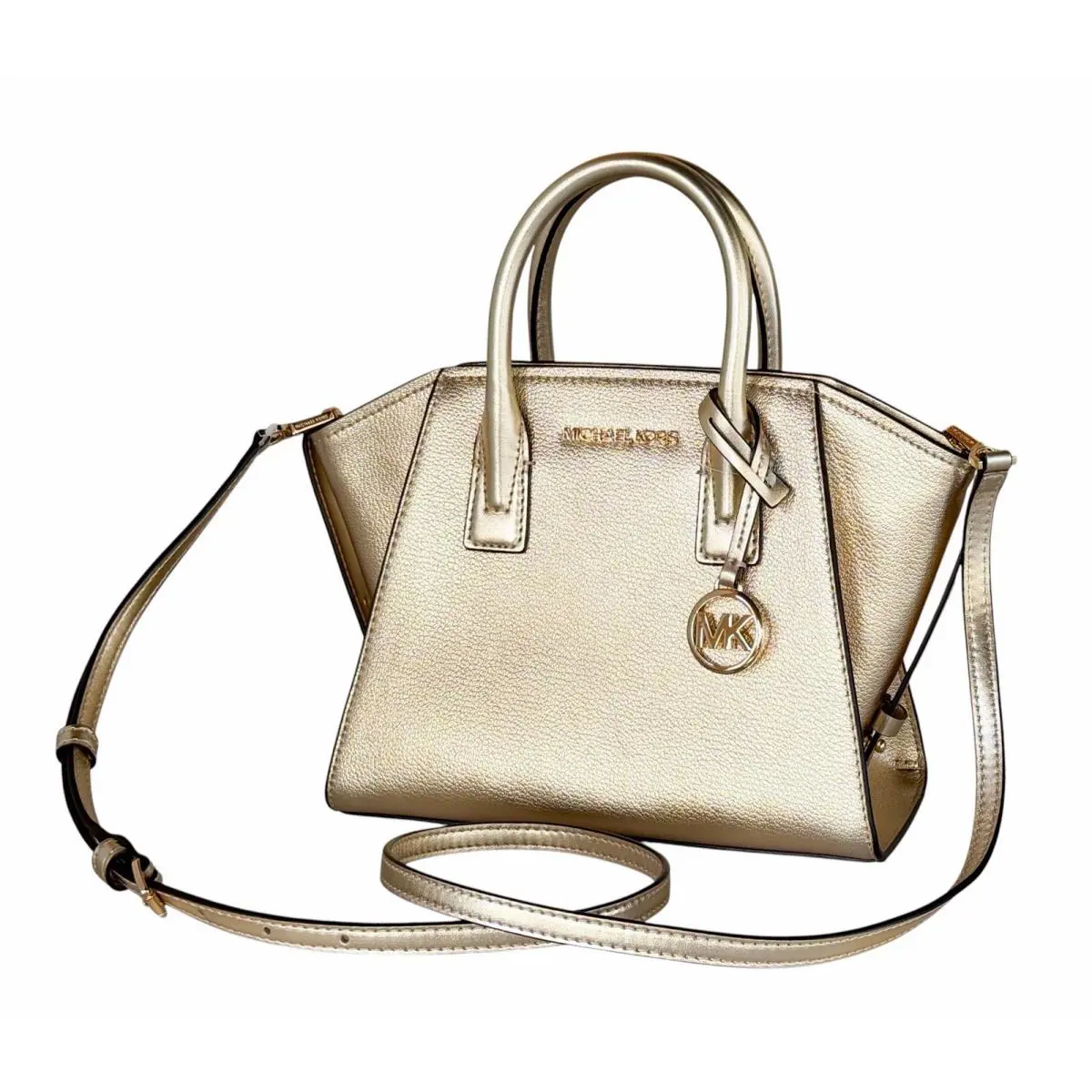 Michael Kors Avril Small Top Zip Satchel Shoulder Crossbody Bag Pale Gold