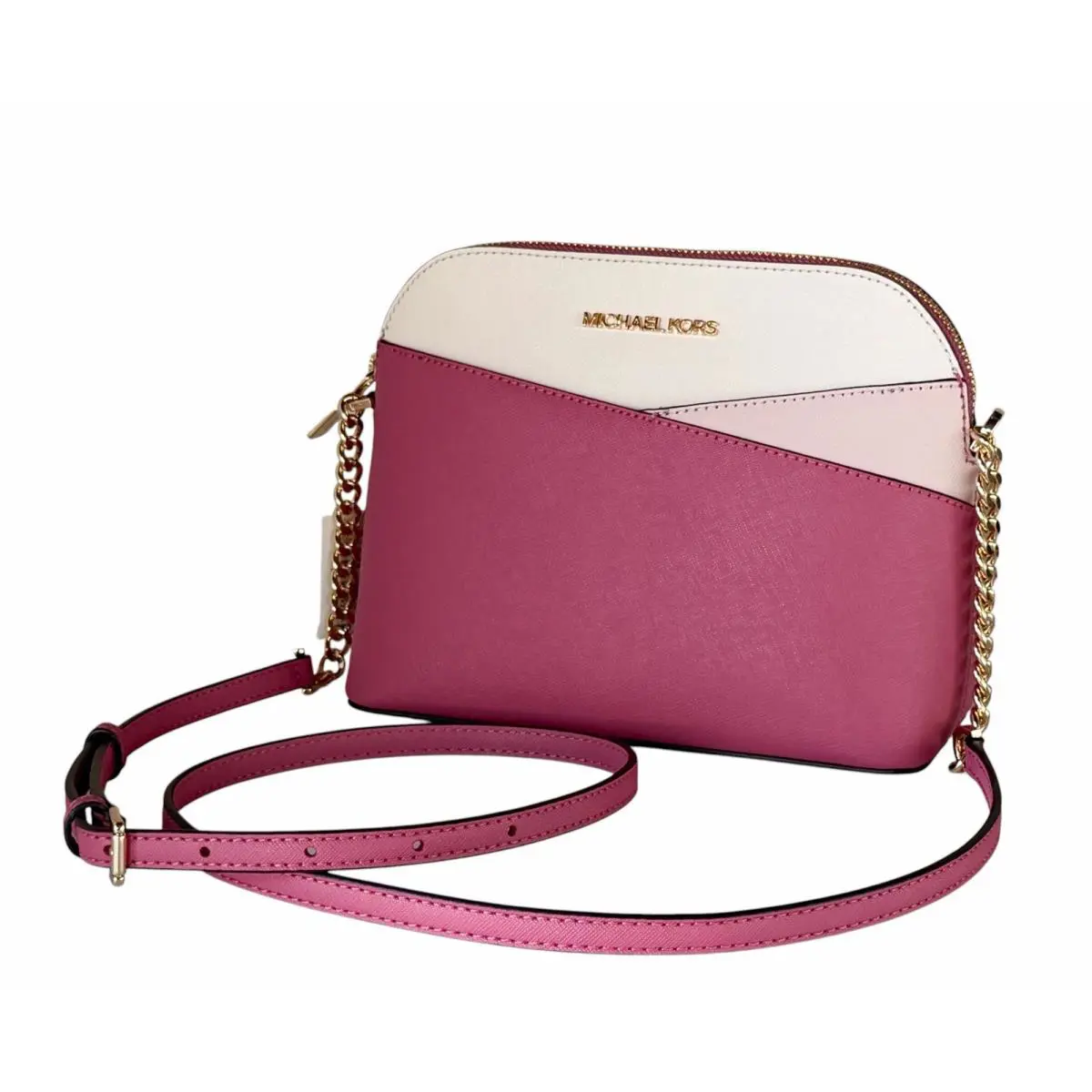 Michael Kors Jet Set Travel Dome Shoulder Crossbody Bag Color-block Pink Multi