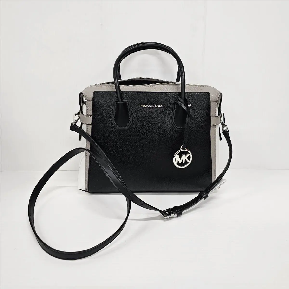 Michael Kors Mercer Medium Belted Satchel 35S4SM9S8L Blk Gry Multi