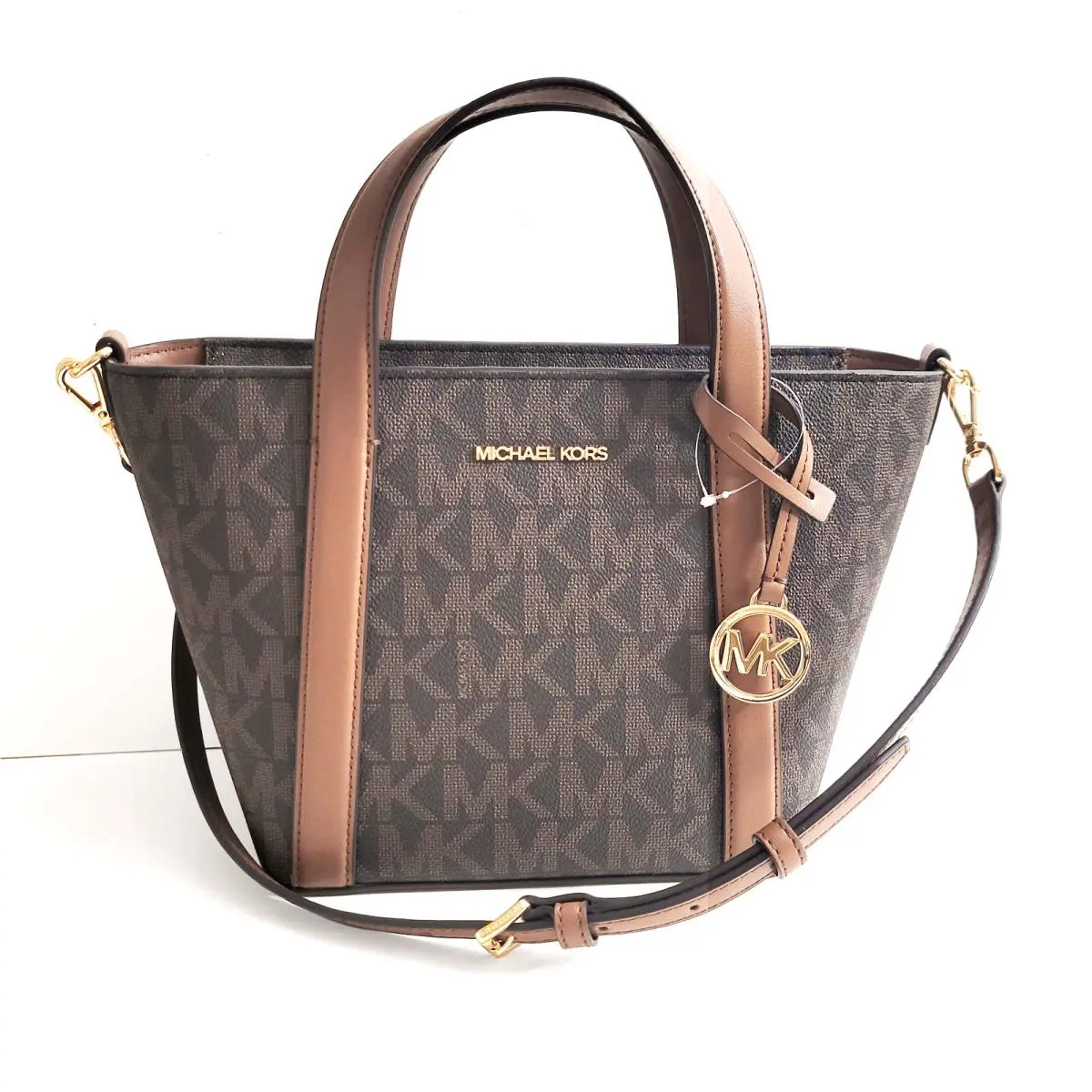 Michael Kors Pratt Small Signature Logo Brown Tote Bag w Lining 12 L x 7 H